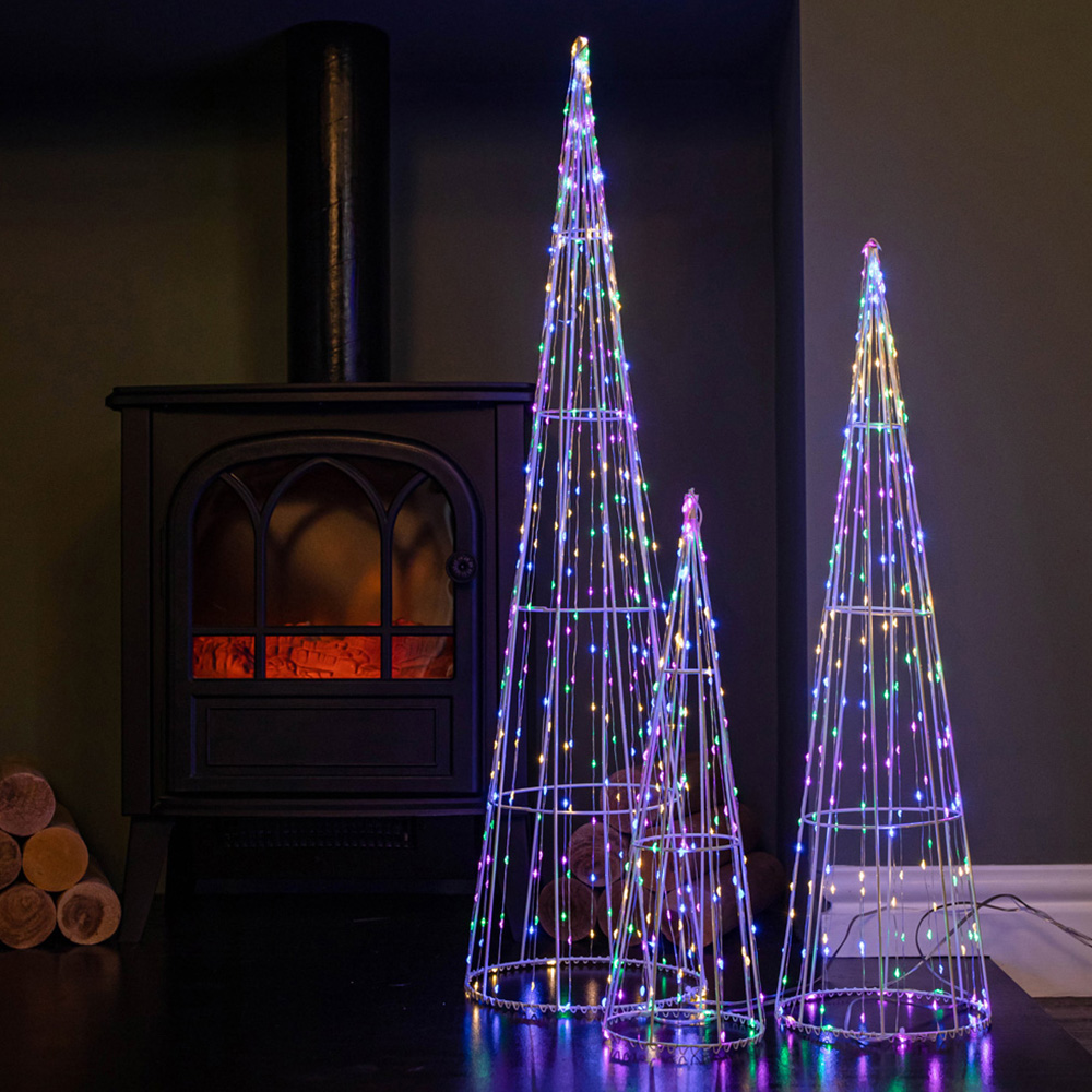 Samuel Alexander White Metal Multi Coloured LED Dewdrop Christmas Cone Tree 3 Pack Image 2