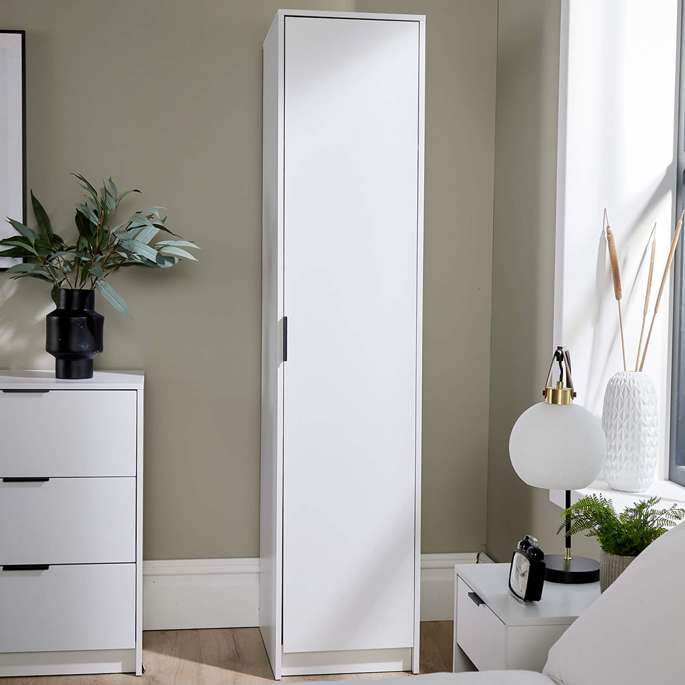 Home Source Phoenix Single Door White Wardrobe with Hanging Rail Image 1