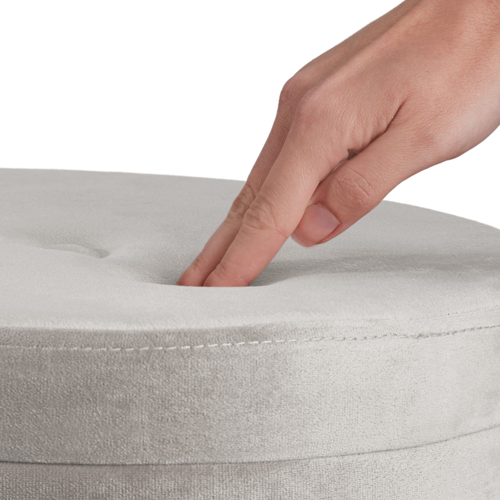 tectake Ava Light Grey Velvet Look Padded Round Stool with Storage Image 7
