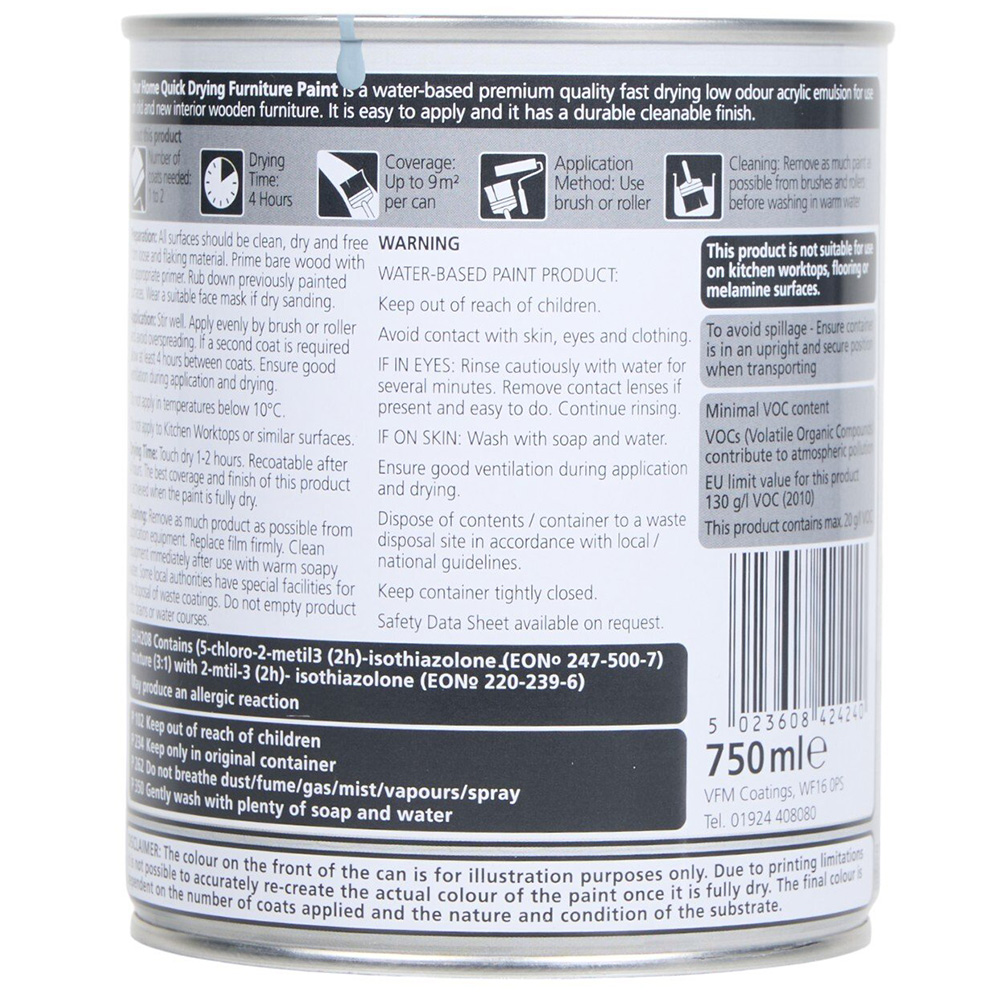 Your Home Cupboard and Furniture Paint 750ml Steel Grey Image 4