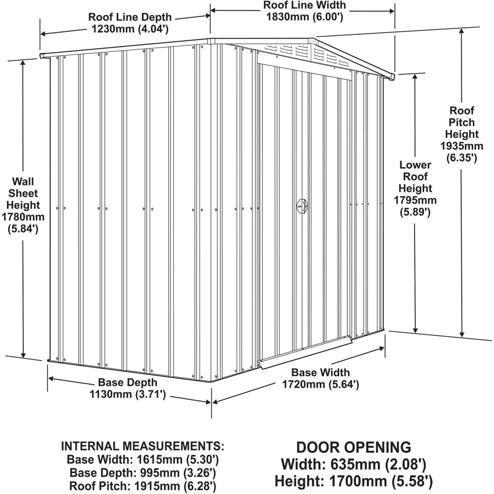 Globel 6 x 4ft 2 Door Grey Metal Apex Garden Shed Image 8