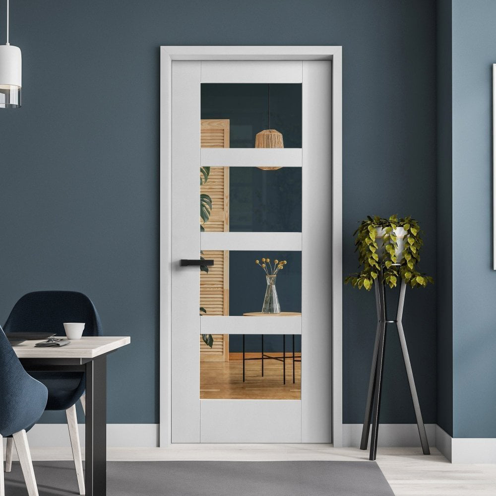 White Primed Shaker Glazed FD30 Fire Door 1981 x 838 x 44mm Image 2