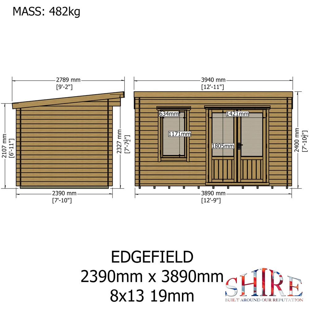Shire Edgefield 13 x 8ft Apex Garden Log Cabin Image 7