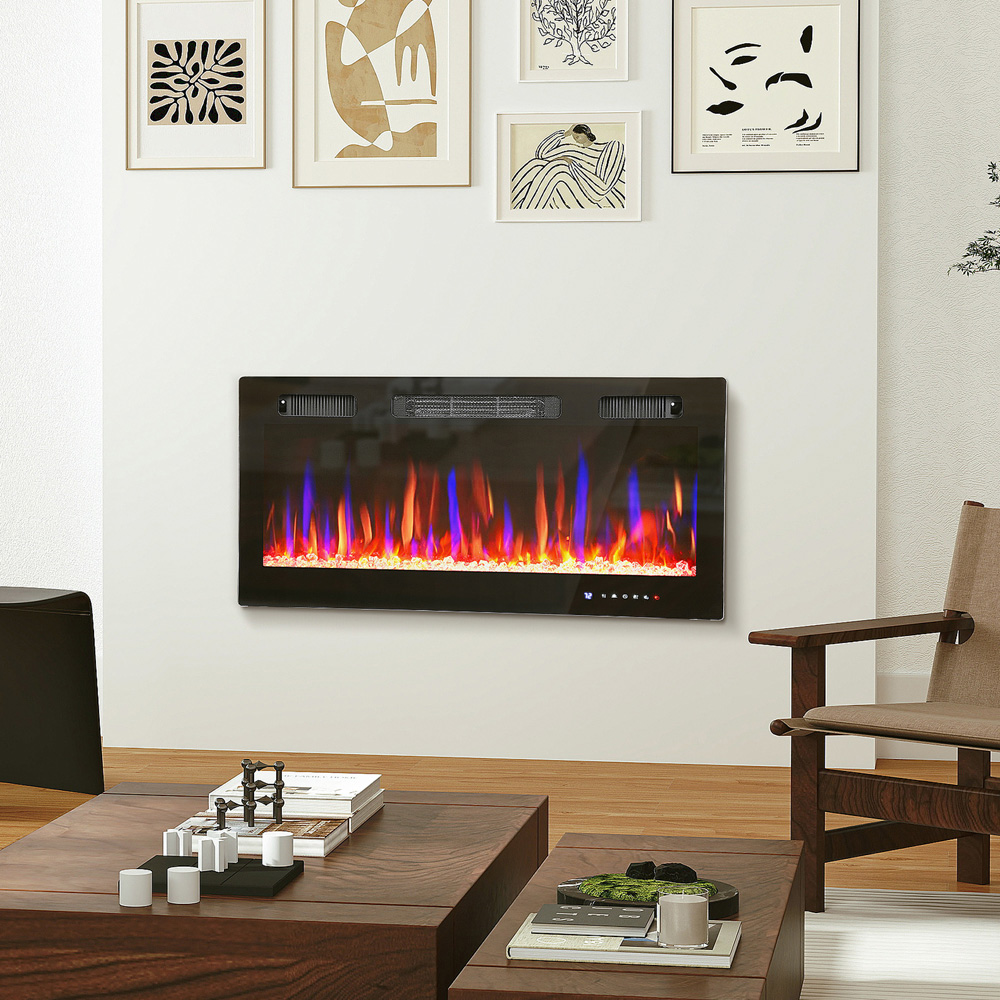 HOMCOM Black Wall Slim Electric Fireplace 1800W Image 2