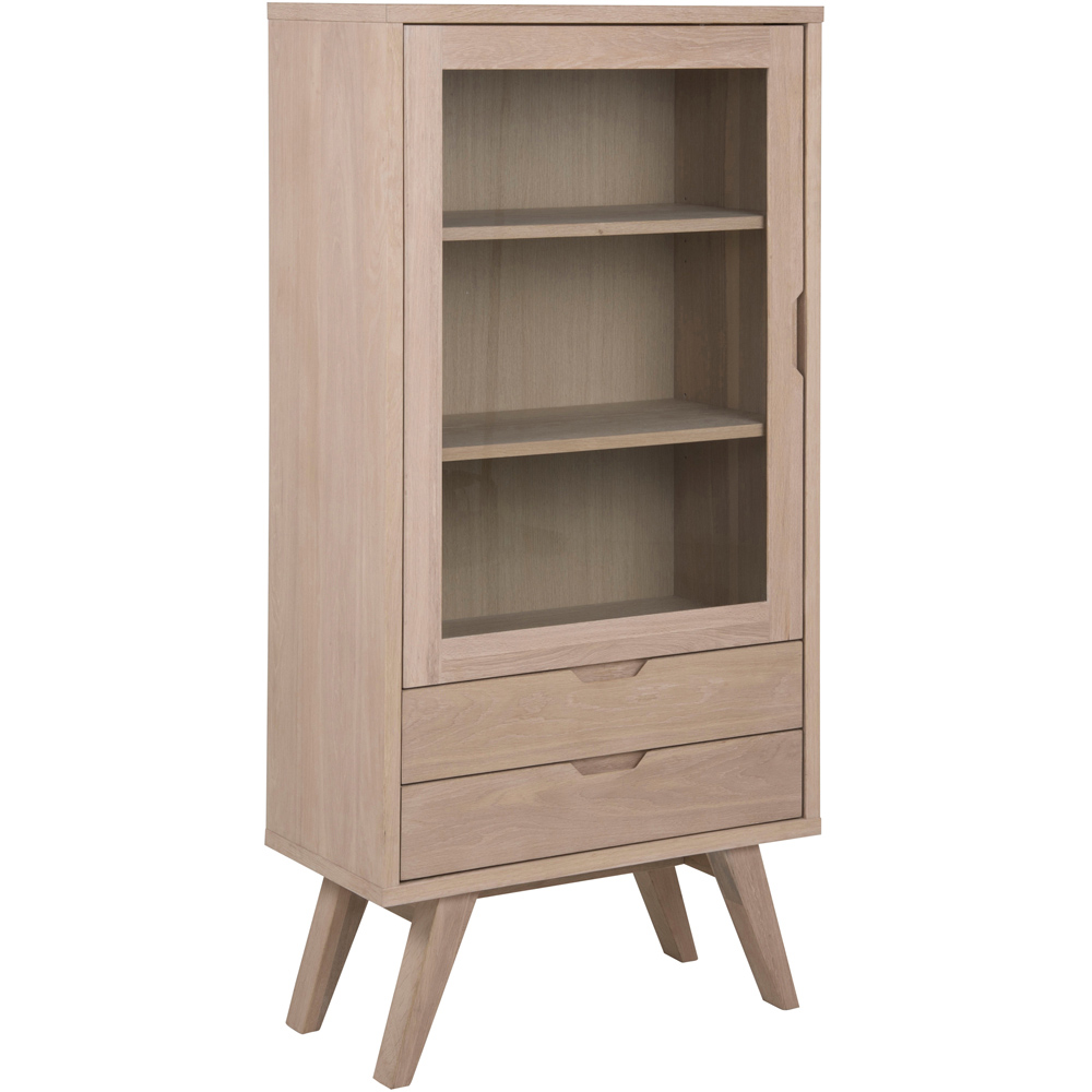 Florence A Line 2 Drawer Single Door White Oak Display Cabinet Image 2