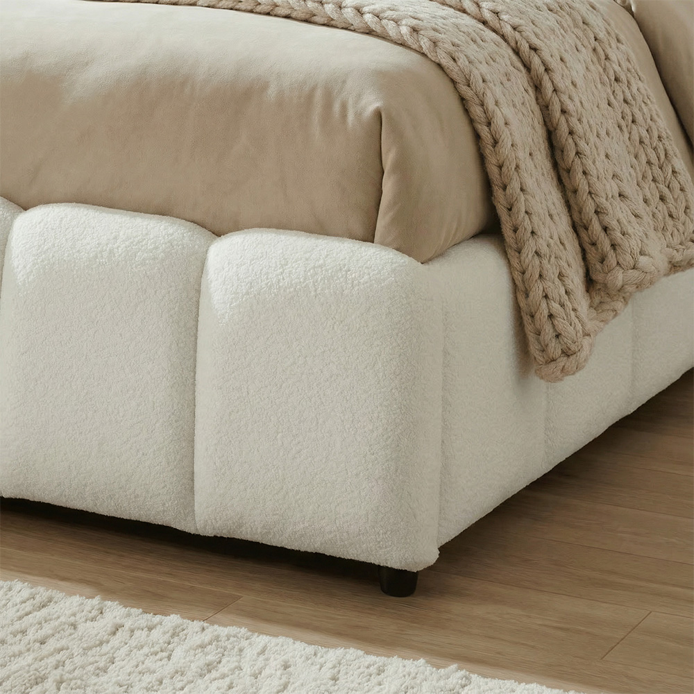Home Source Bubble King Size White Textured Velvet Lift-Up Ottoman Bed with Fluted Headboard Image 3