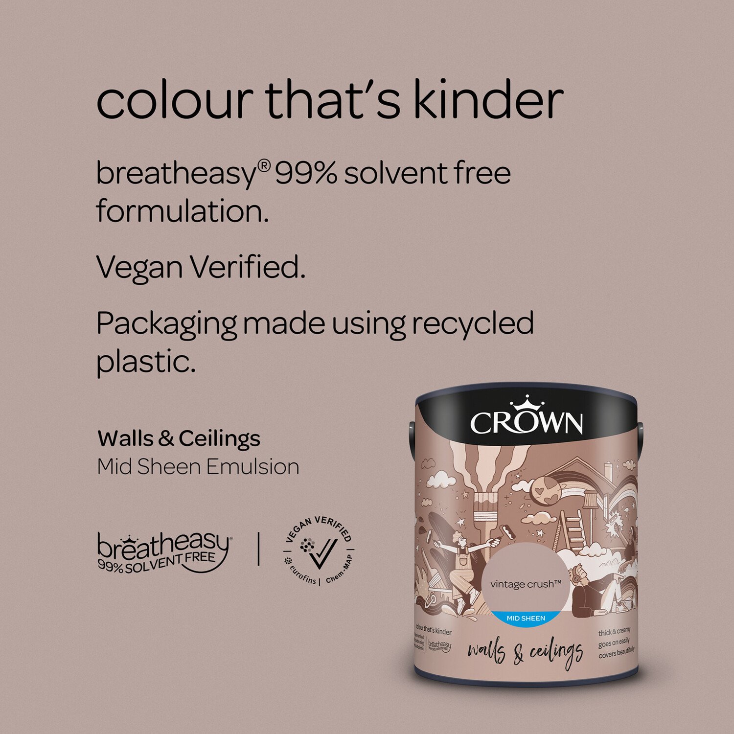 Crown Walls & Ceilings Vintage Crush Mid Sheen Emulsion Paint 2.5L Image 9