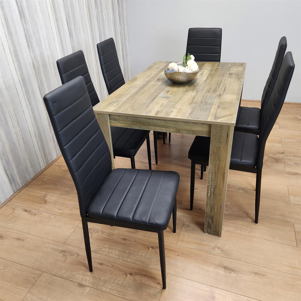 Portland 6 Seater Dining Set Rustic Effect and Black Metal Image 5