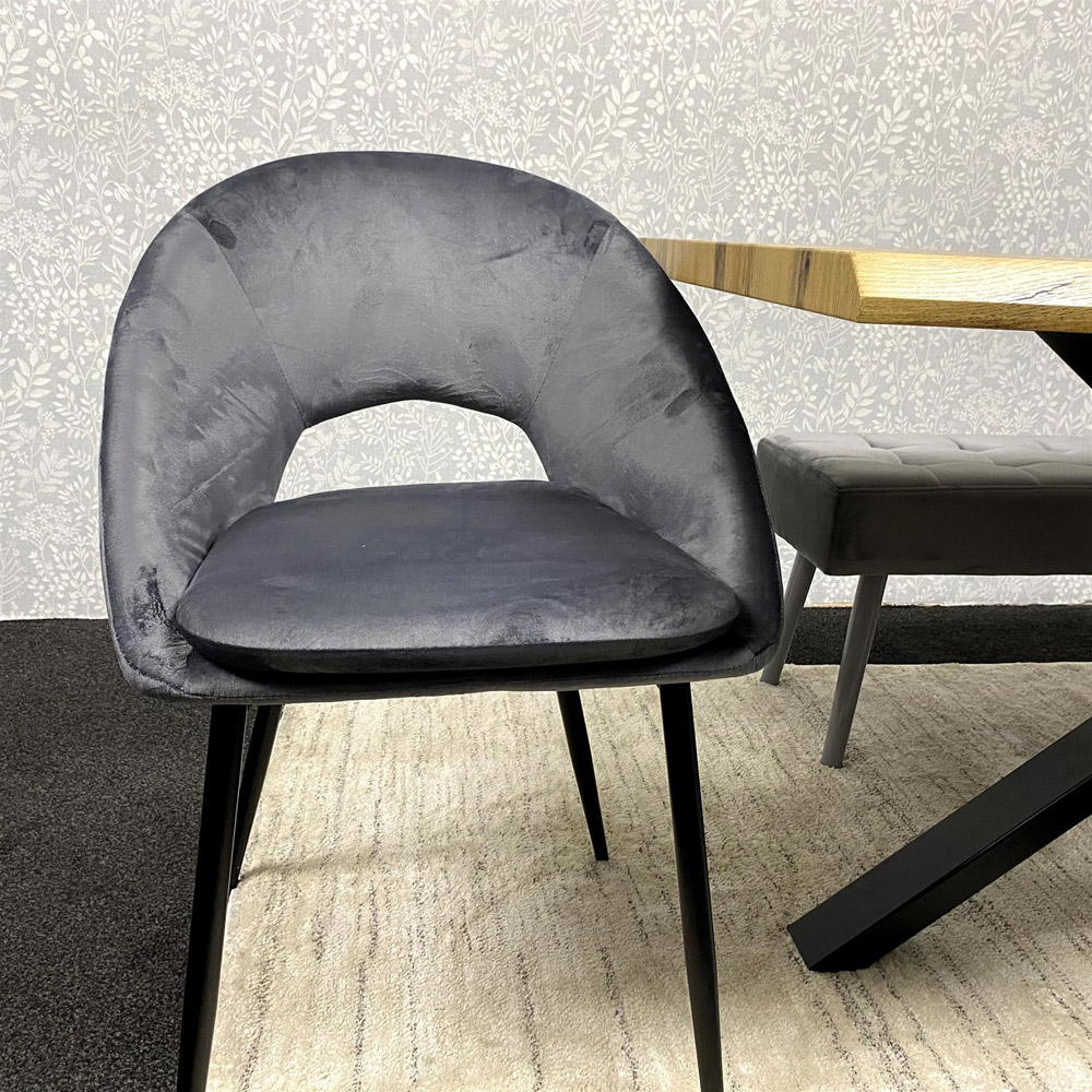 Kosy Koala 6 Seater Wood and Velvet Rectangular Dining Table Set with Benches Grey Image 3