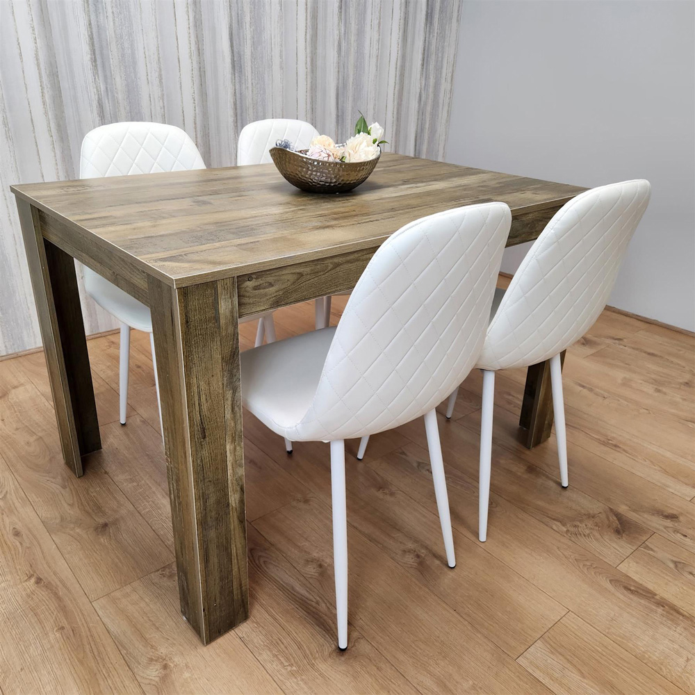 Portland 4 Seater Dining Set Rustic Effect and White Gem Image 4