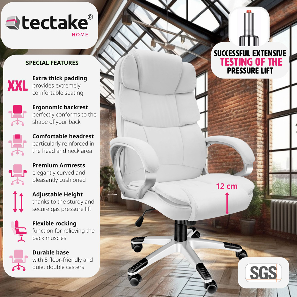tectake Jonas White Height Adjustment Office Chair Image 5