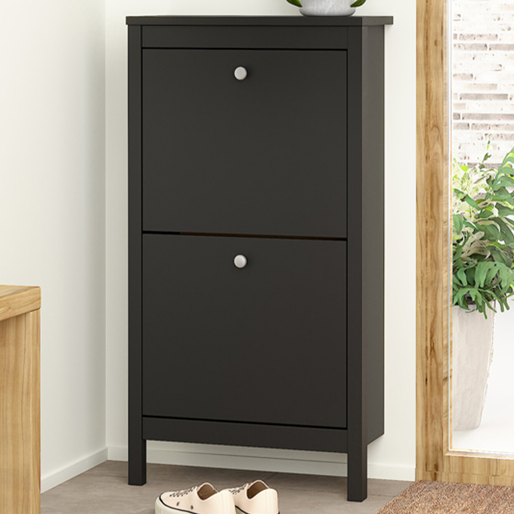 Florence Madrid 2 Flip Down Doors Matt Black Shoe Cabinet Image 1