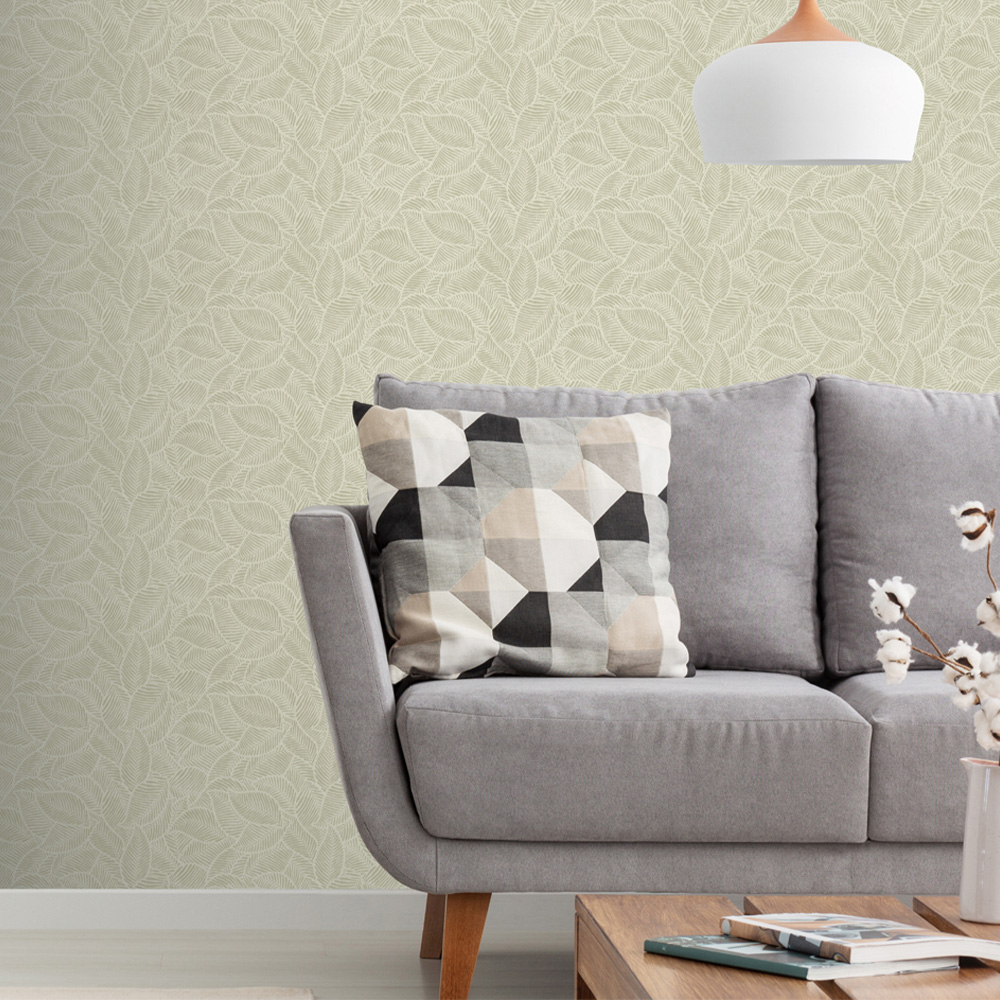 Arthouse Leaf Print Sage Wallpaper Image 3