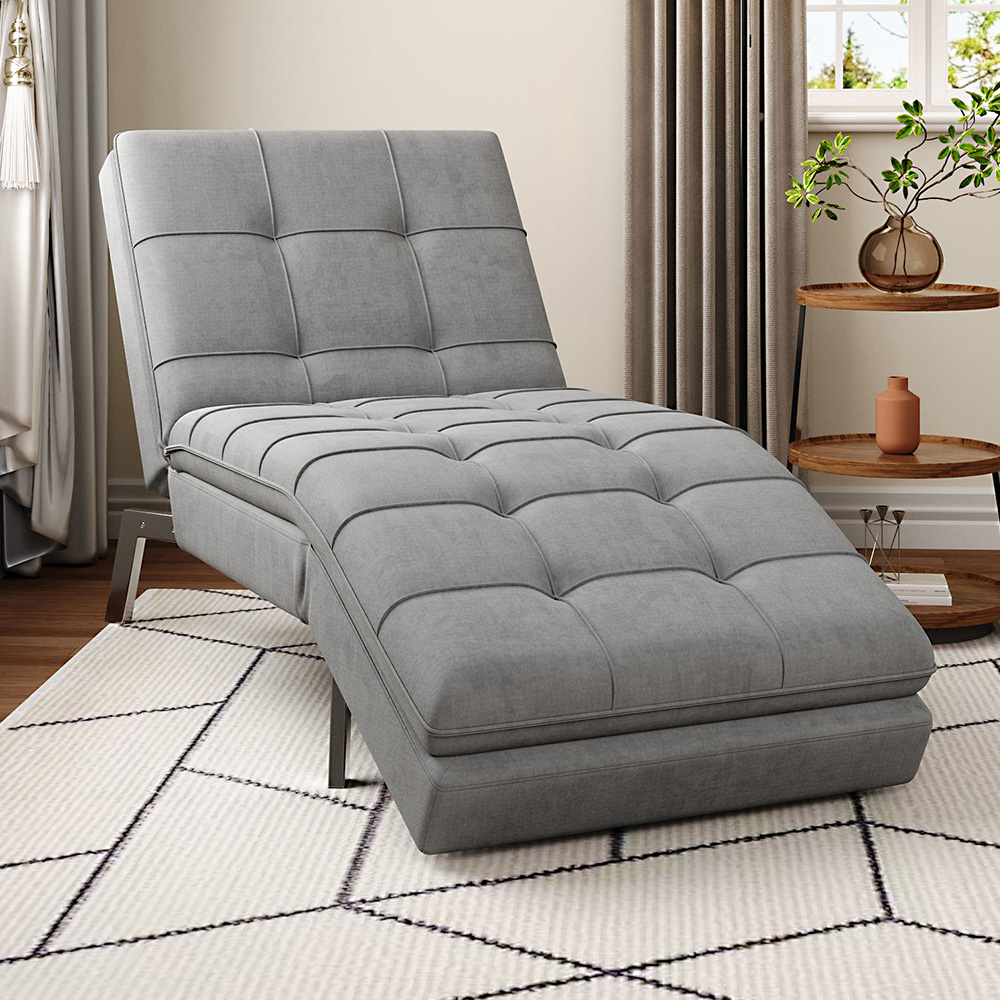 Living and Home Chaise Grey Fabric Upholstered Adjustable Lounger Image 7