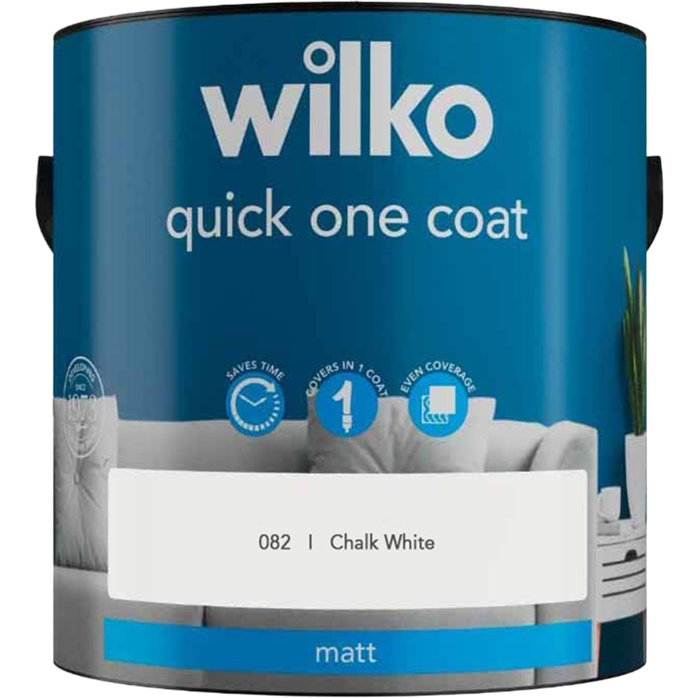 Wilko Quick One Coat Chalk White Matt Emulsion Paint 2.5L Image 2