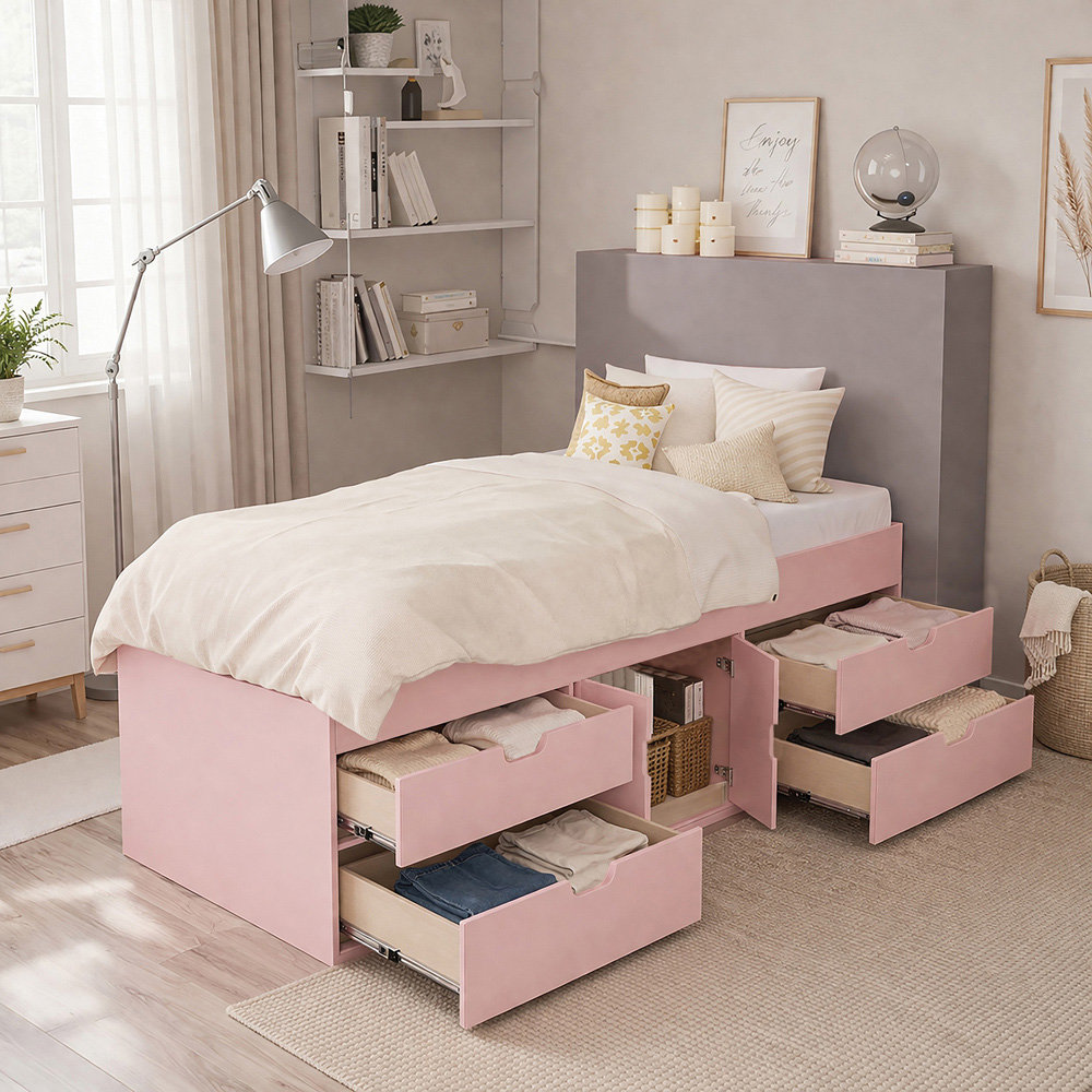 Kidsaw Captains Single Pink Cabin Bed with Storage Image 3