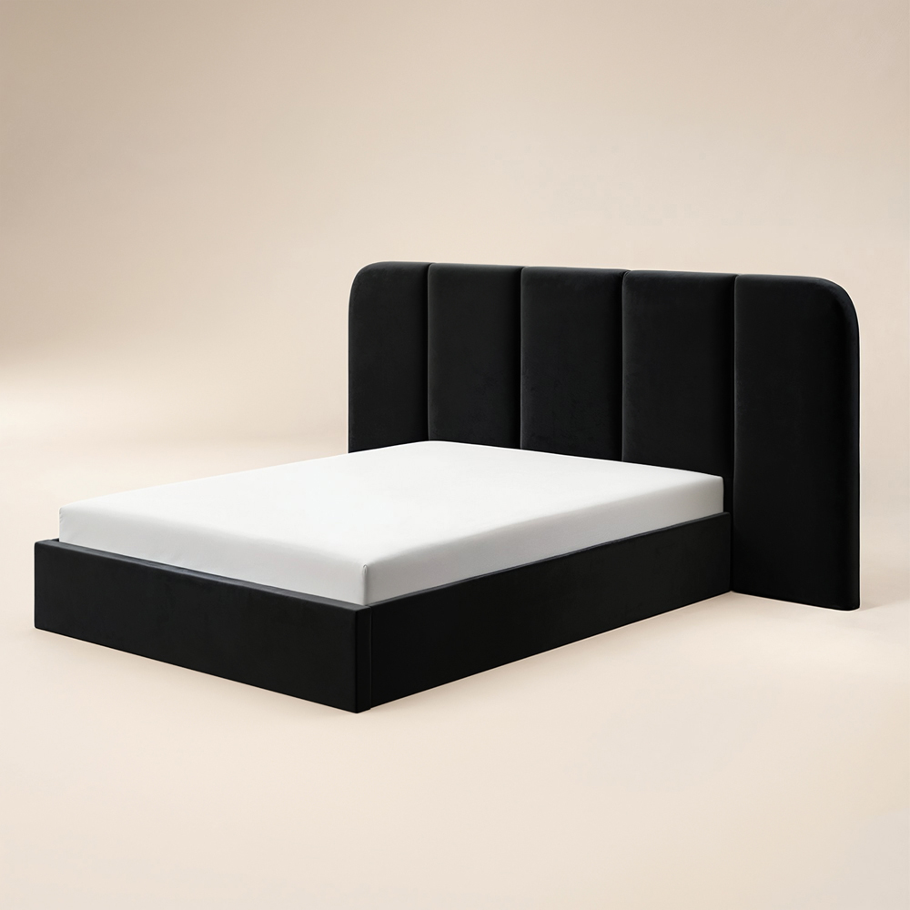 Solace+Co Sienna Double Black Velvet Ottoman Storage Bed Image 2