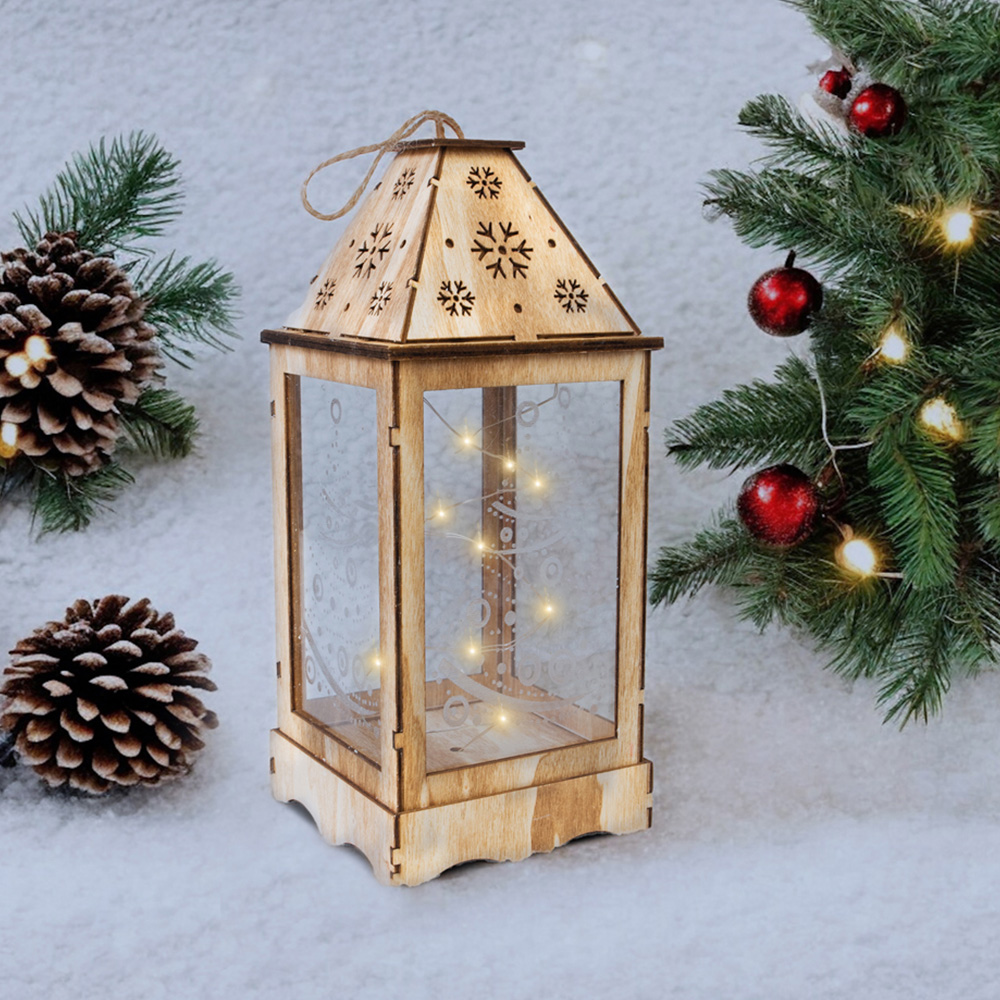 St Helens Rustic Wooden Christmas Lantern with Perspex Panel Image 2