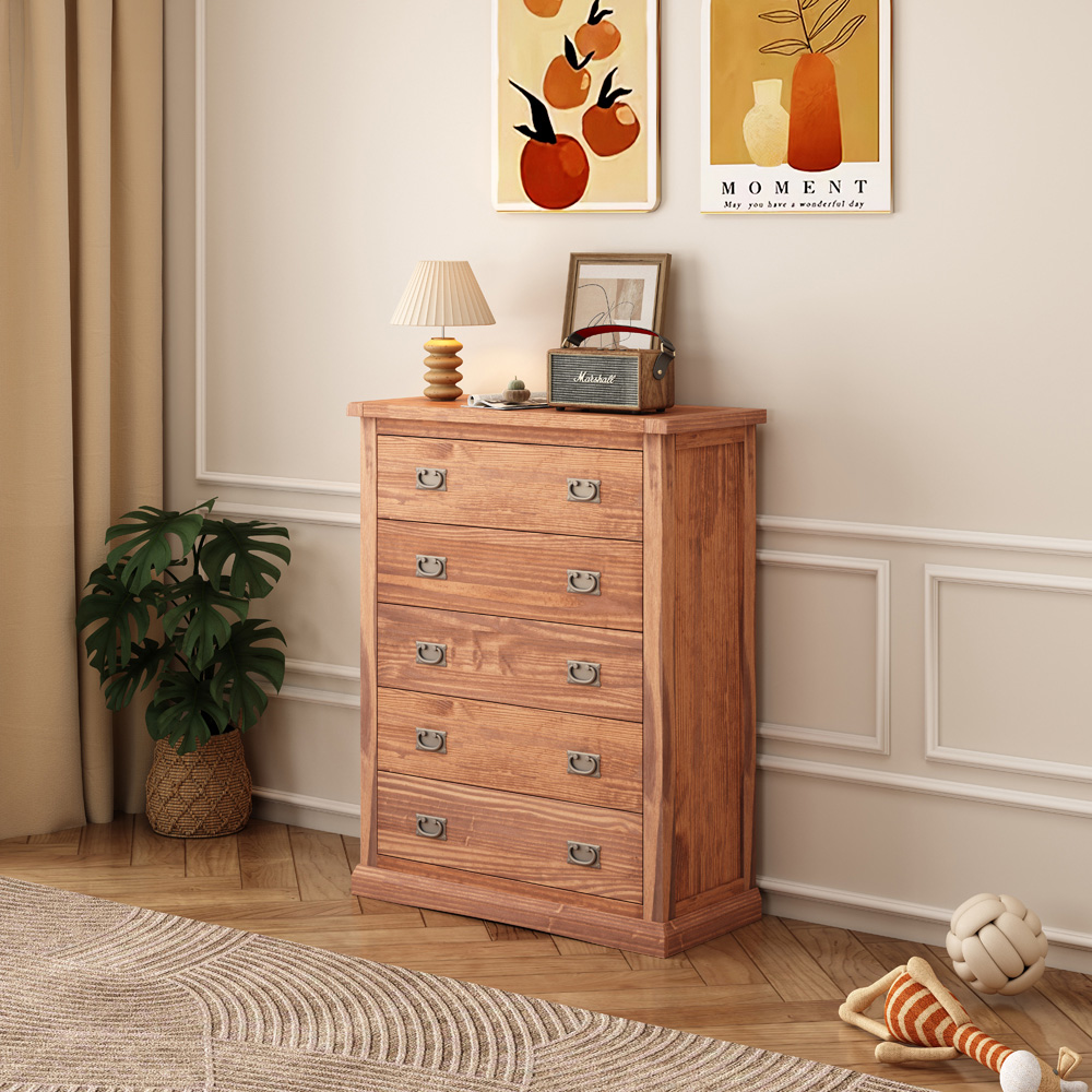 Cabinet Bits Tirolo 5 Drawer Brown Brass Drop Handle Chest of Drawers Image 8