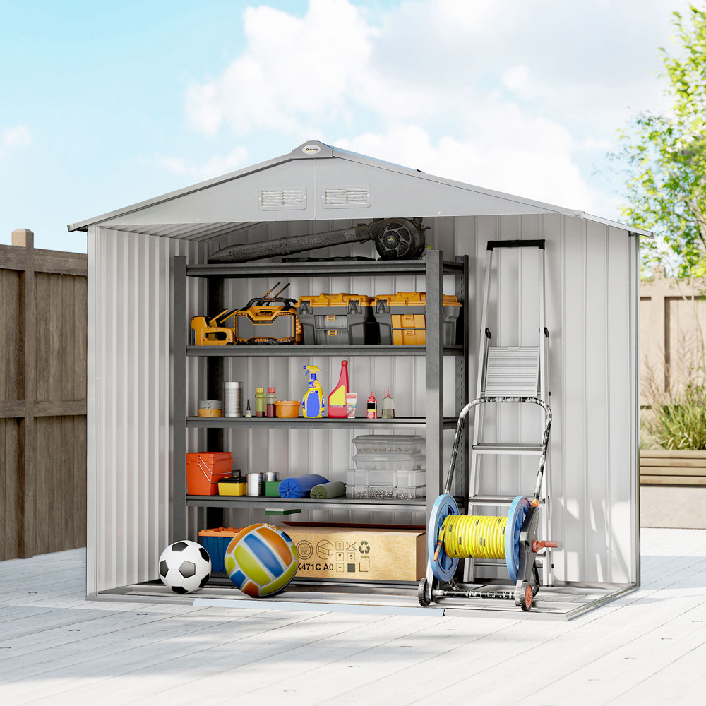 Outsunny 6.7 x 4ft Light Grey Galvanised Steel Garden Storage Shed with Foundation Kit Image 4