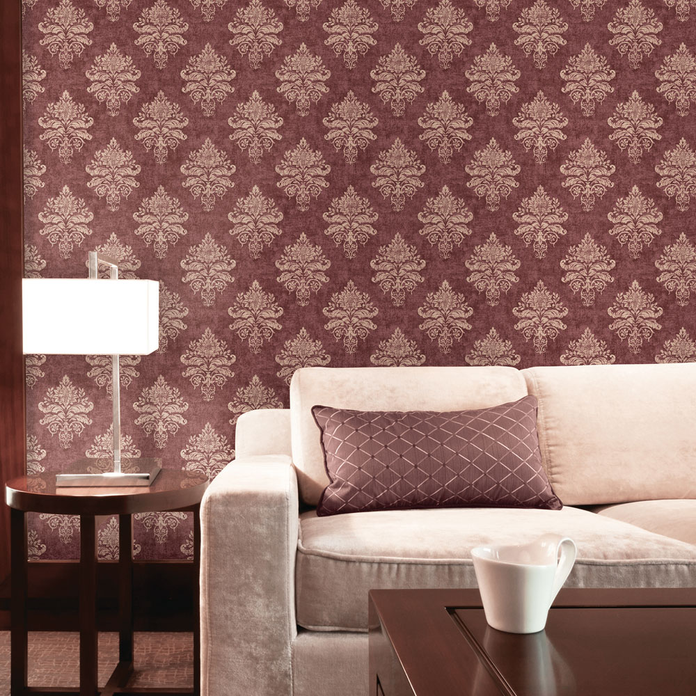 Galerie Nordic Elements Diamond Damask Burgundy Wallpaper Image 2