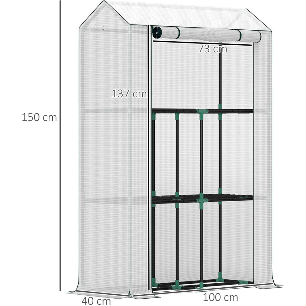 Outsunny White 3 Shelf PE Cover 3.2 x 1.3ft Mini Greenhouse with Roll Up Door Image 7