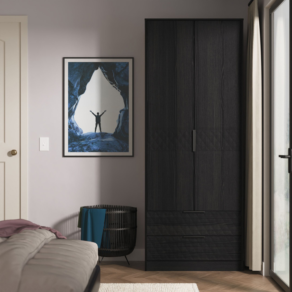Crowndale Harlequin 2 Door 2 Drawer Black Ash Tall Wardrobe Ready Assembled Image 9