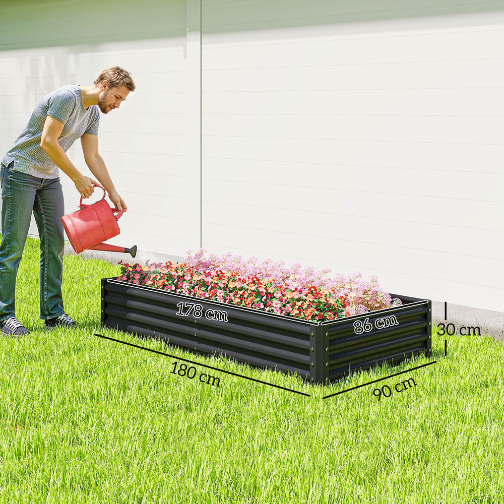 Outsunny Dark Grey Galvanised Steel Raised Garden Bed 30 x 180 x 90cm Image 9