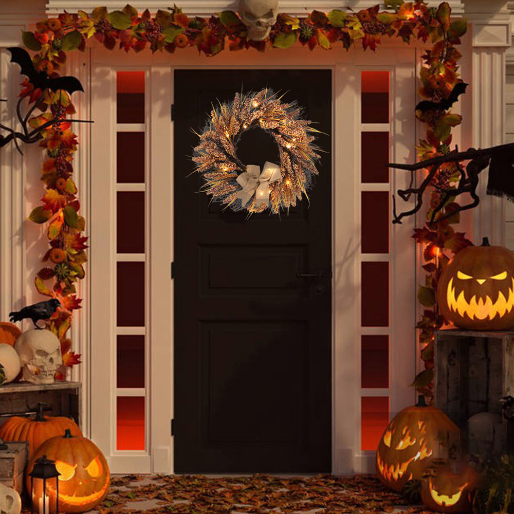 Living and Home LED Wreath with Golden Wheat Ears 50cm Image 2