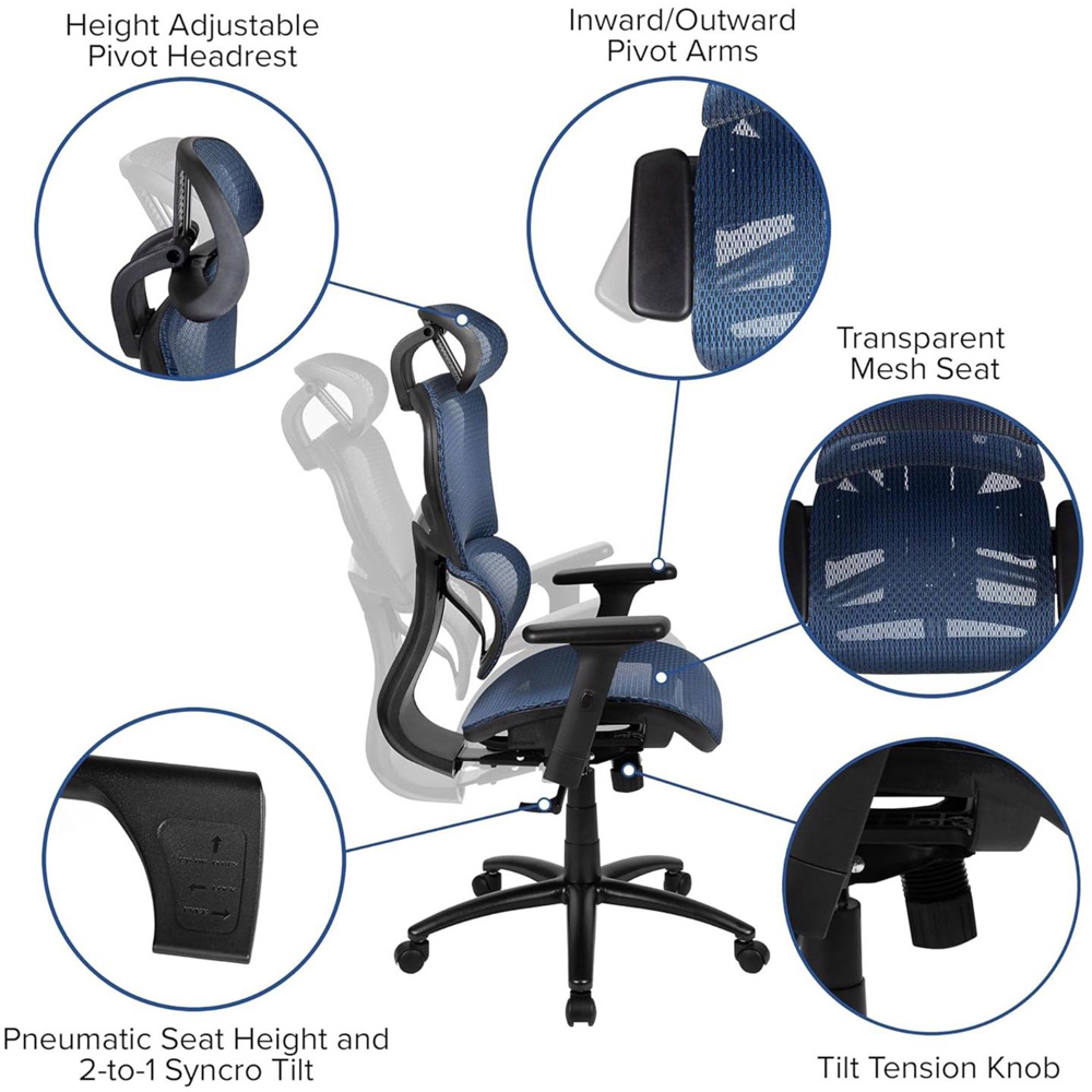 FWStyle Blue High Back Mesh Ergonomic Office Chair Image 5
