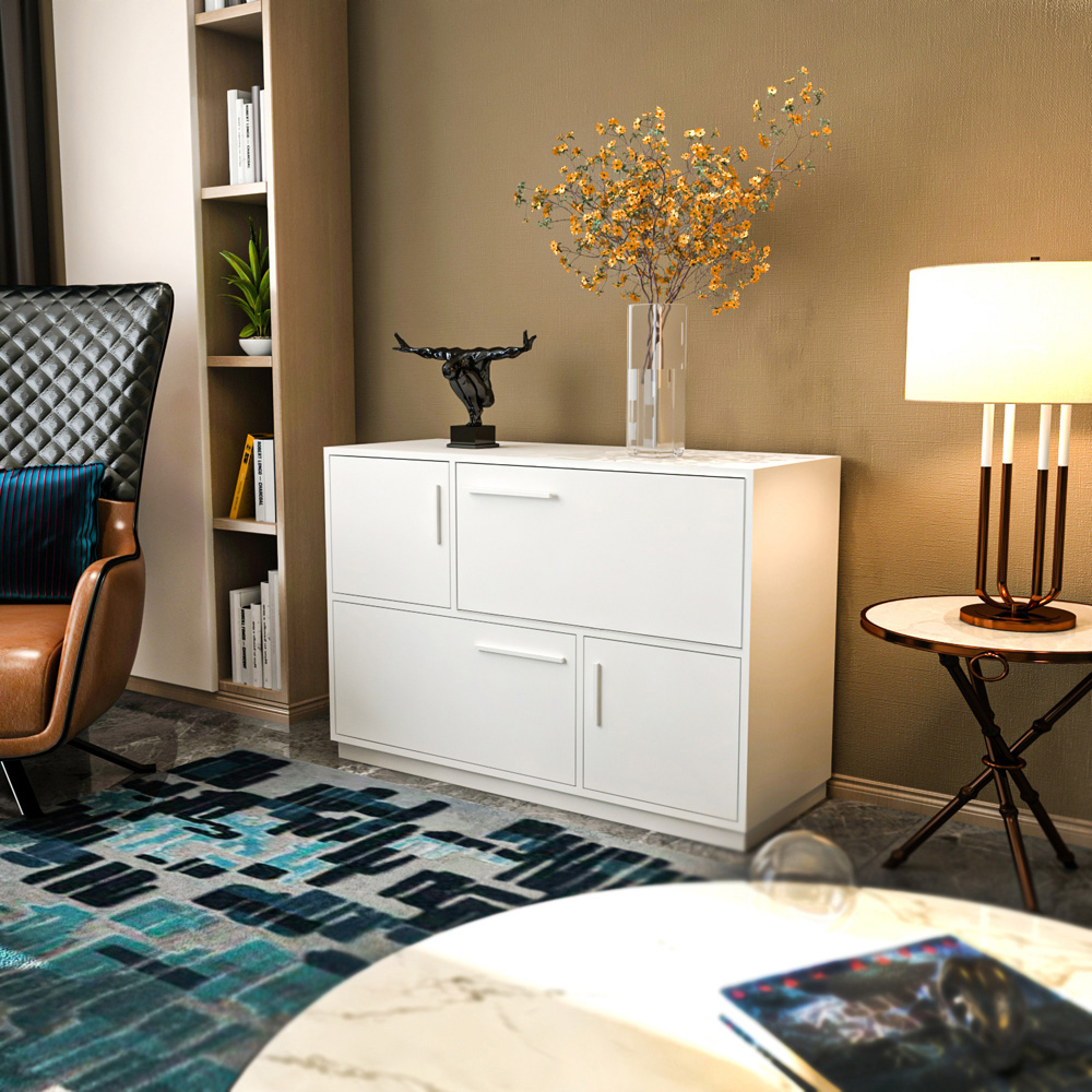 Decorotika Mares 4 Door White Sideboard Cabinet Image 4