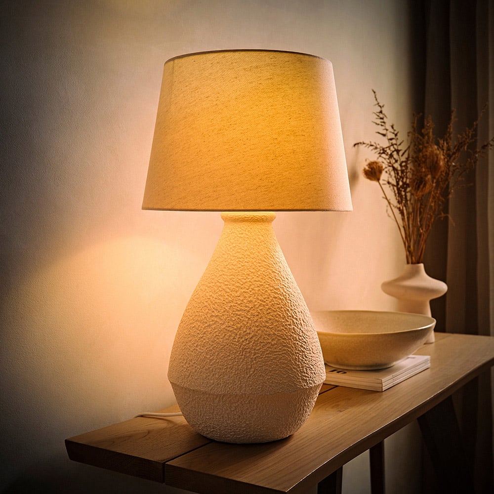 ValueLights Helena Natural Taper Shade Cream Speckled Ceramic LED Table Lamp Image 2