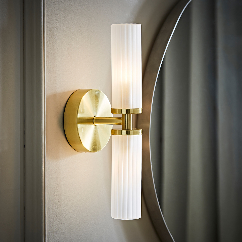 ValueLights Canya Matte Gold 2 Way Up Down Frosted Reeded Glass LED Wall Light Image 2