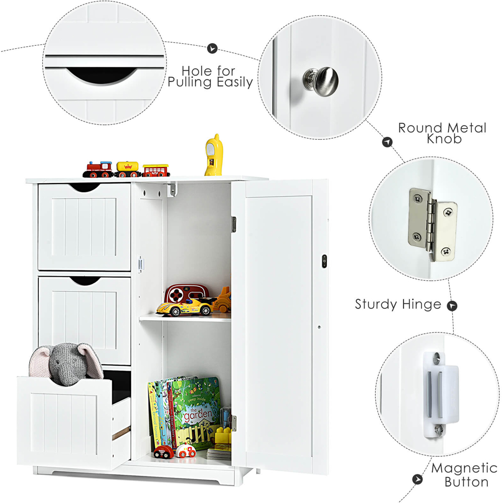 Costway Single Door 3 Drawer White Freestanding Bathroom Cabinet Image 4