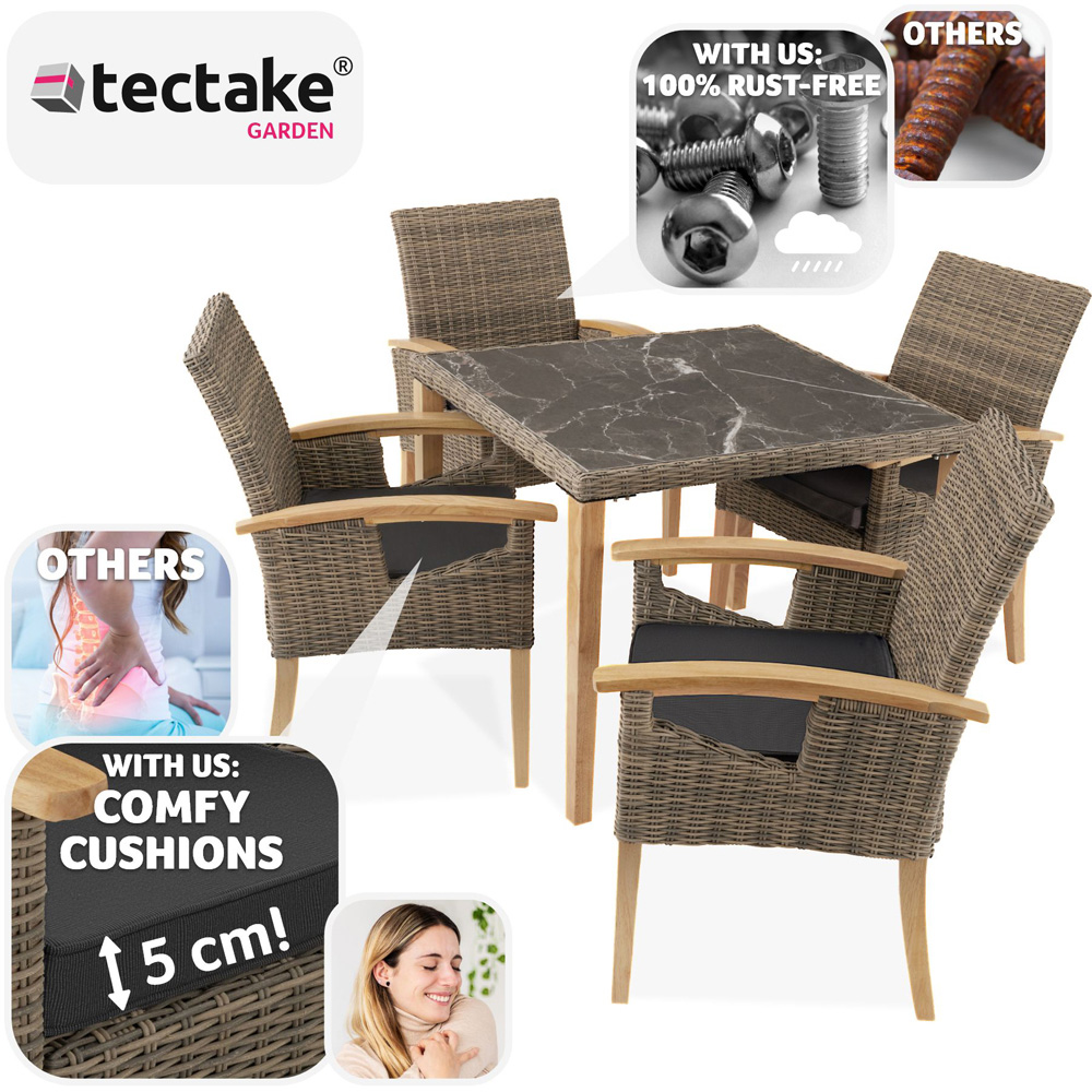tectake Tarent Rosarno 4 Seater Rattan Garden Dining Set Natural Image 3