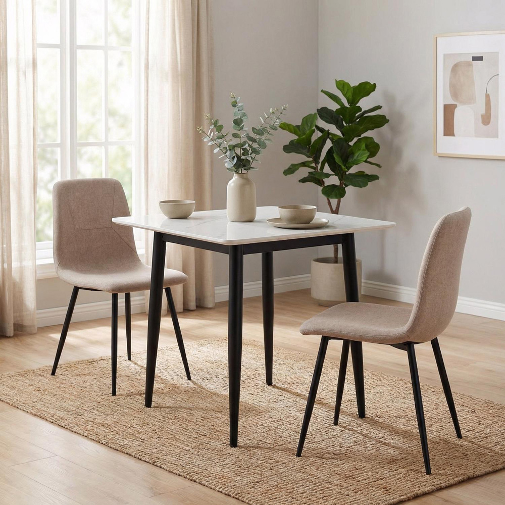 FWStyle Nova 2 Seater Sintered Stone Marble Effect Heat Resistant Fixed Top Dining Table Cream Image 3