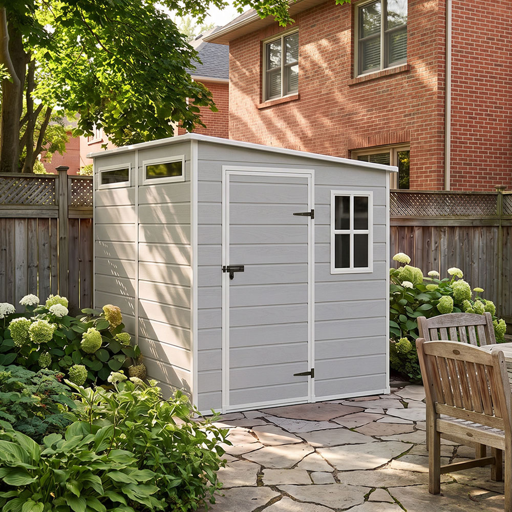Living and Home 6 x 6ft Plastic Pent Garden Storage Shed with Floor Image 8