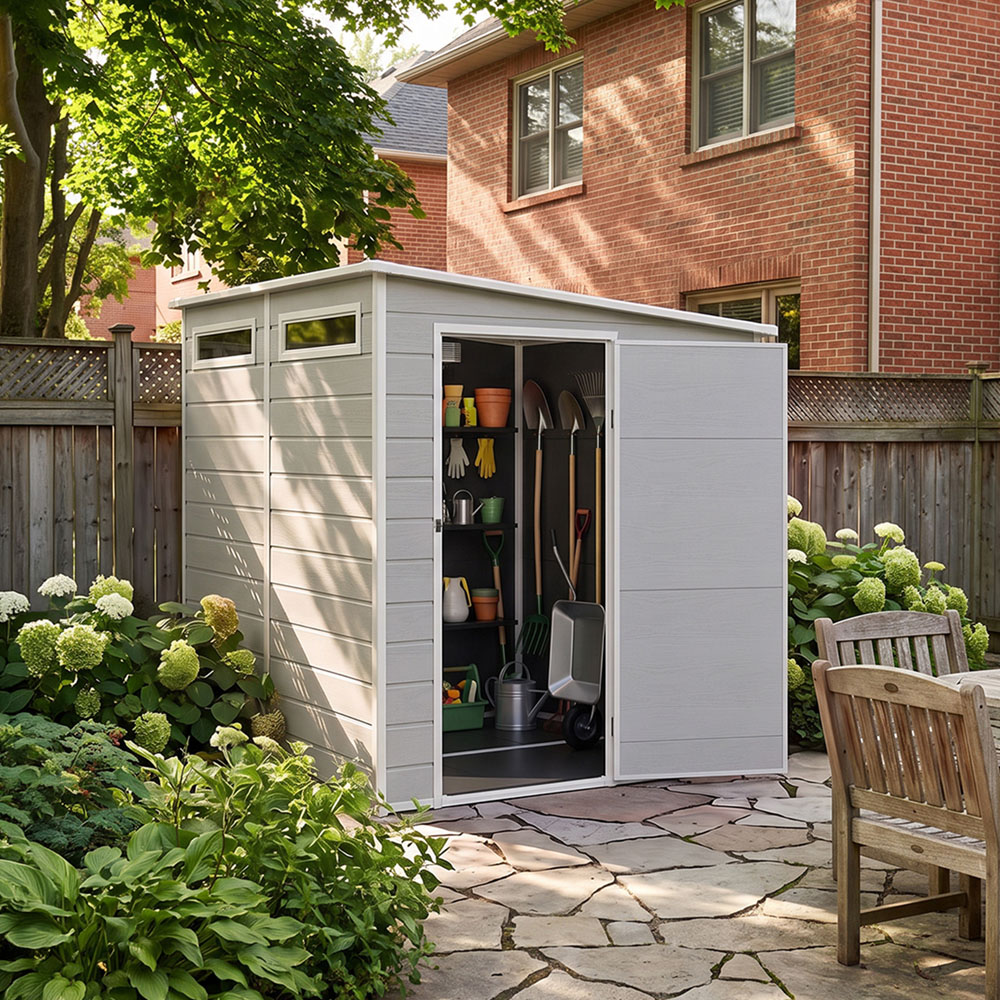 Living and Home 6 x 6ft Plastic Pent Garden Storage Shed with Floor Image 7