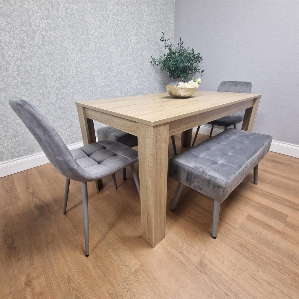 Kosy Koala 6 Seater Dining Set with Bench Oak Effect and Grey Velvet Image 4