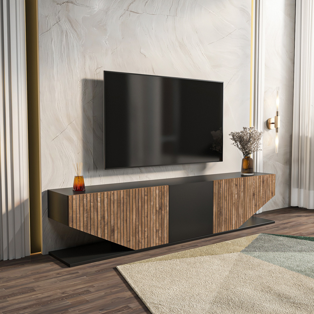 Decorotika Pearl 3 Door 2 Shelf Black and Alina Modern TV Unit Image 4