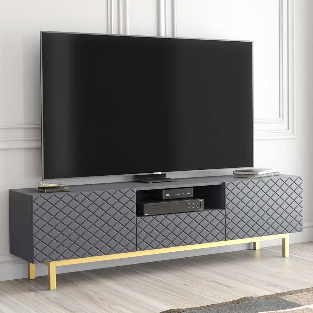 Creative Furniture Diamond Luxe Dark Grey 2 Door Single Drawer TV Unit Image 5