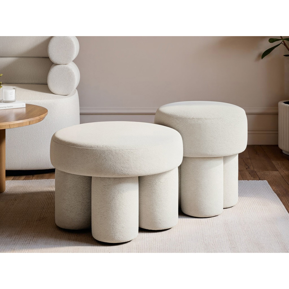 SOLACE+CO Ferro Set of 2 Beige Fabric Pouffe Image 4