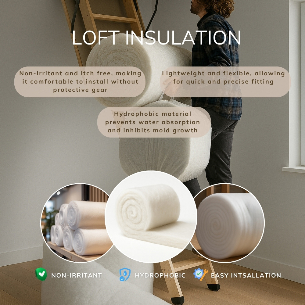 Opulent Home Thermal Polyester Loft Insulation Roll 5m x 370mm x 50mm Image 3