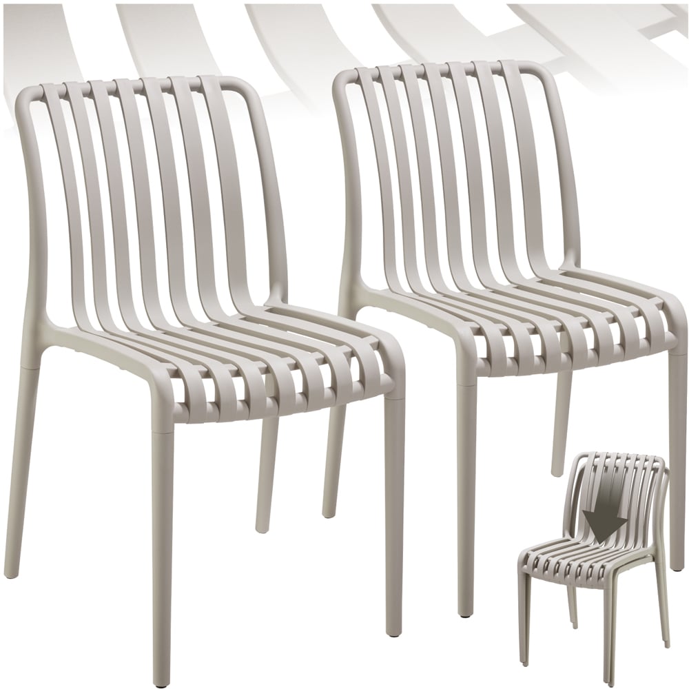 tectake Alcudia Set of 2 Taupe Stackable Garden Chair Image 2