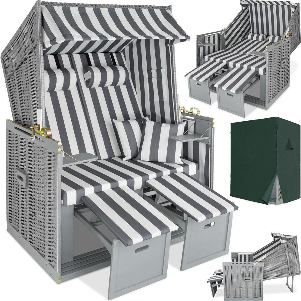 tectake Grey and White Beach Chair with Cushion Image 2