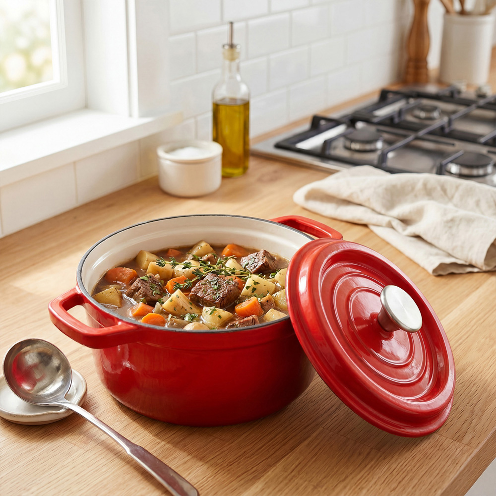 Living and Home Red Enamelled Cast Iron Dutch Oven Pot 5L Image 7