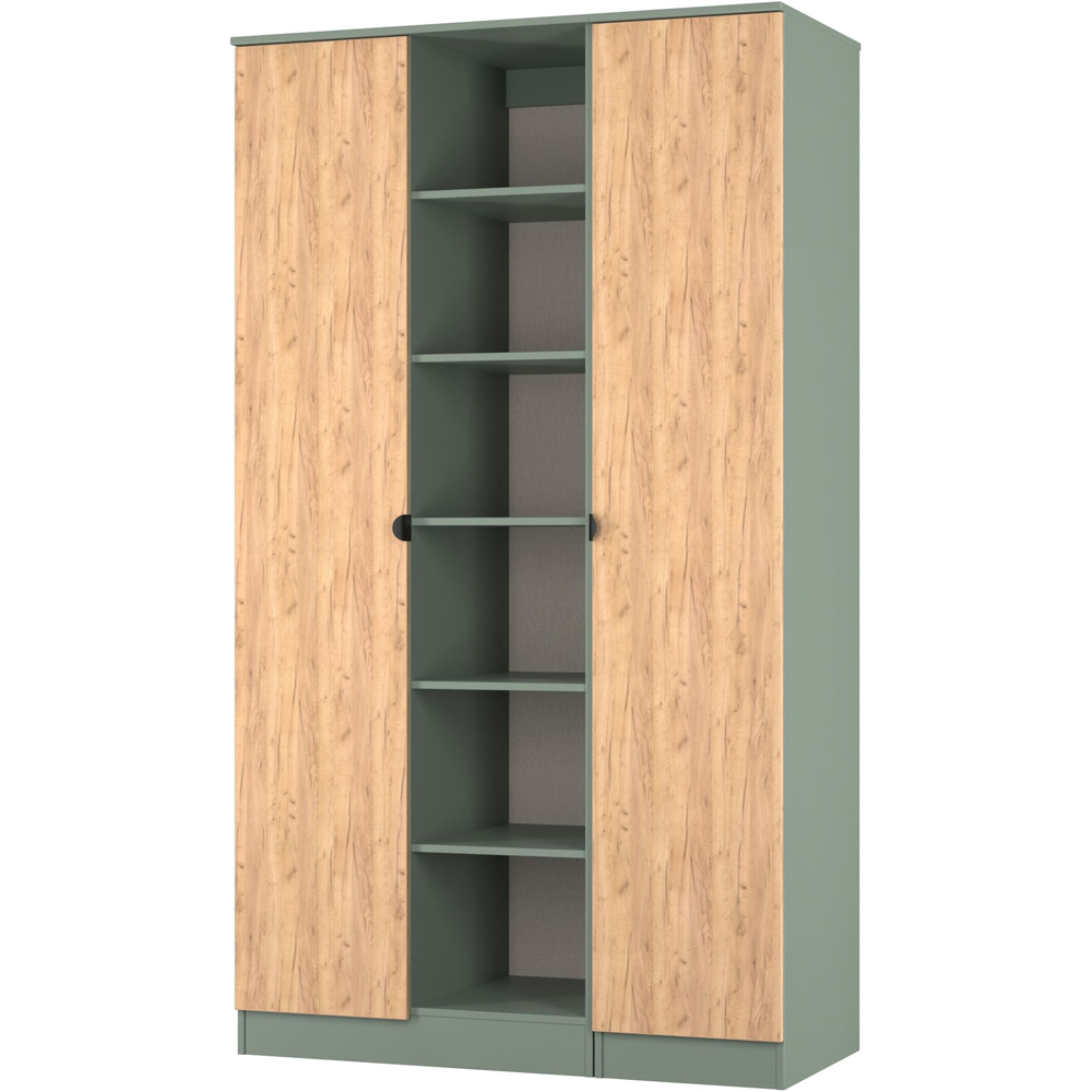 Crowndale Bora 2 Door 6 Shelf Gold Oak and Reed Green Triple Wardrobe Image 4