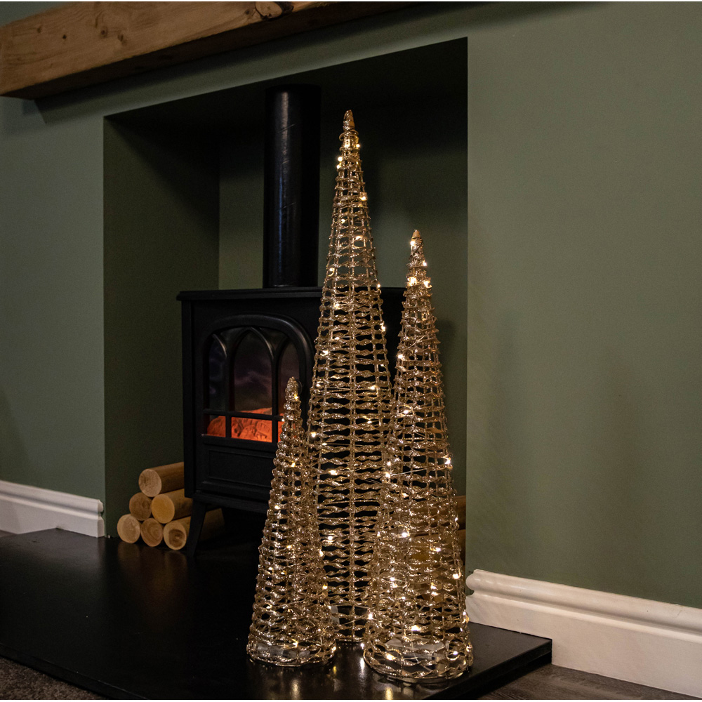 Samuel Alexander Gold Glitter Twist Warm White LED Christmas Cone Trees 3 Pack Image 5