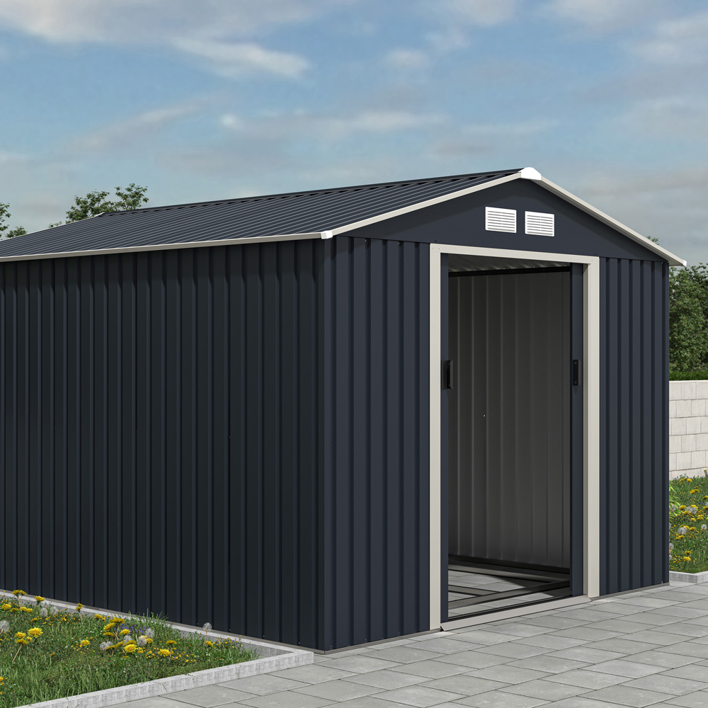 Charles Bentley 8 x 10ft Grey Apex Metal Garden Shed Image 5