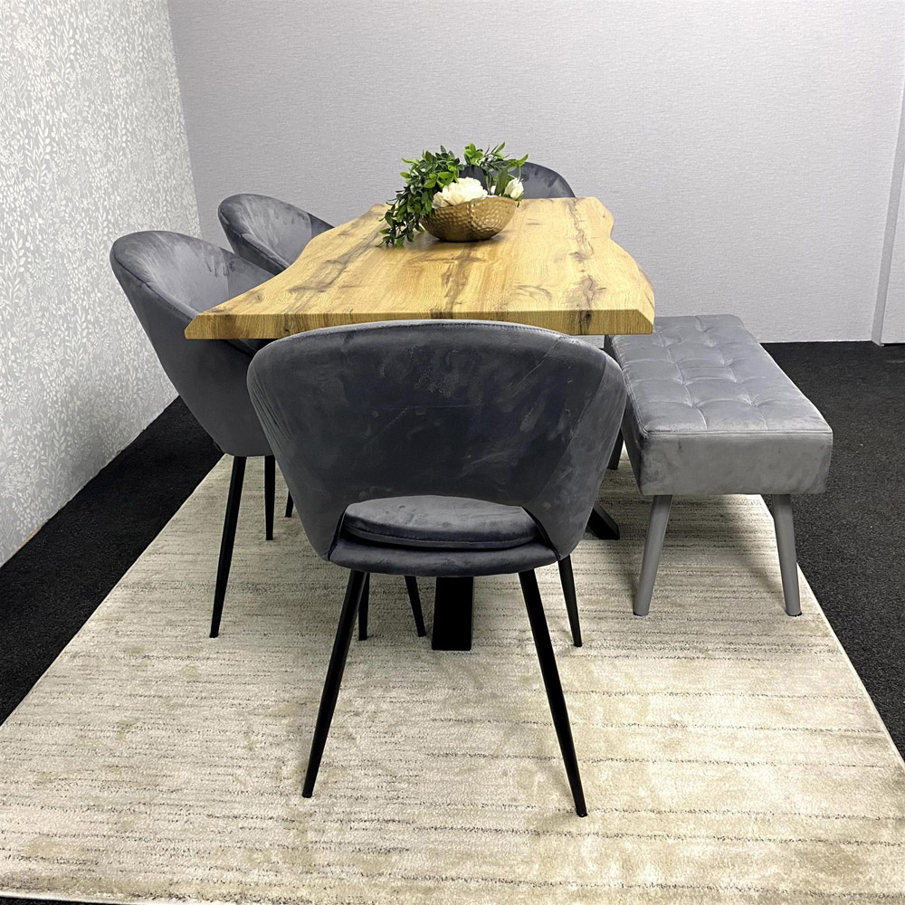 Kosy Koala 6 Seater Wood Tufted and Velvet Dining Table Set with Bench Grey Image 4